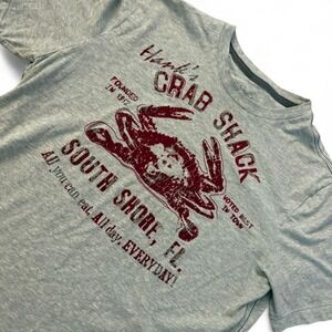 Roebuck & Co Mens Gray Hank's Crab Shack Graphic T-Shirt Large South Shore FL